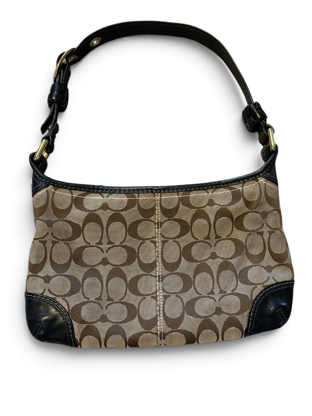 Vtg Coach Y2K Bleeker Zip Signature Canvas Hobo Shoulder Bag Black Leather 11430